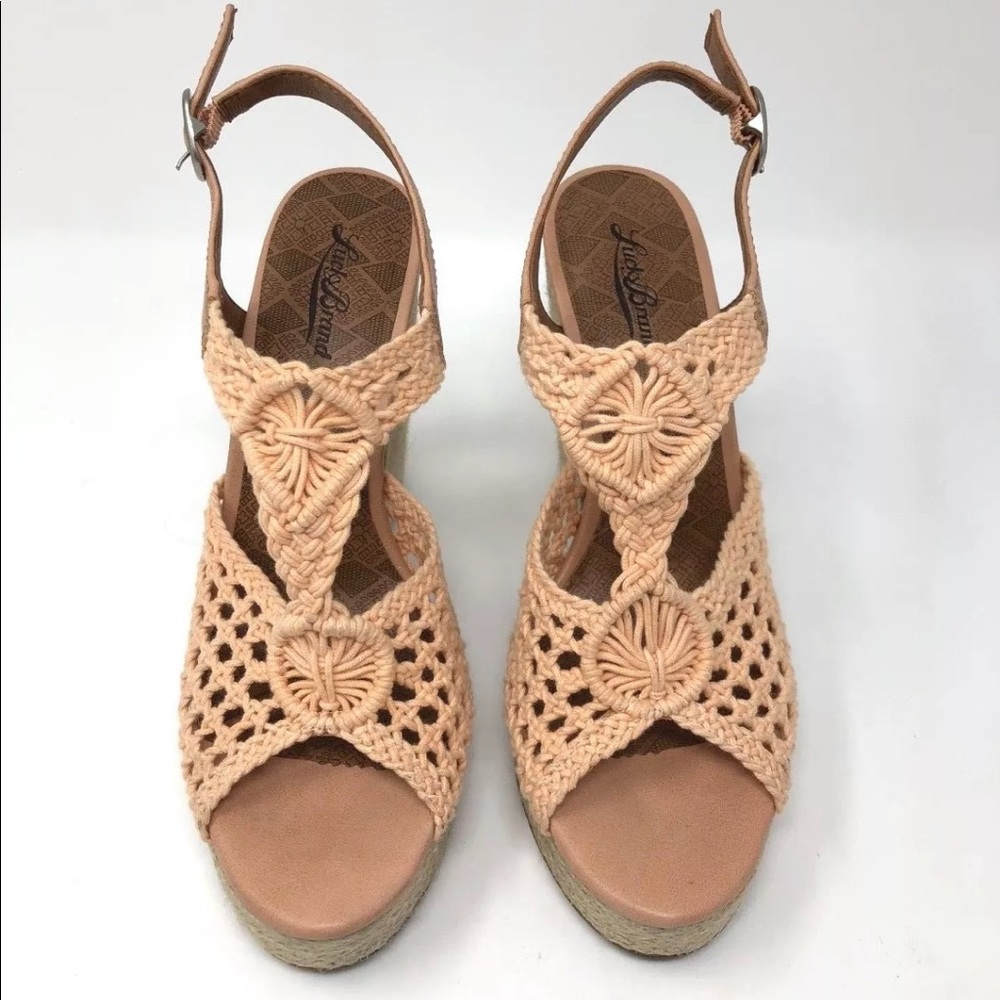 LUCKY BRAND Crochet Wedge Strap Heels Espadrilles